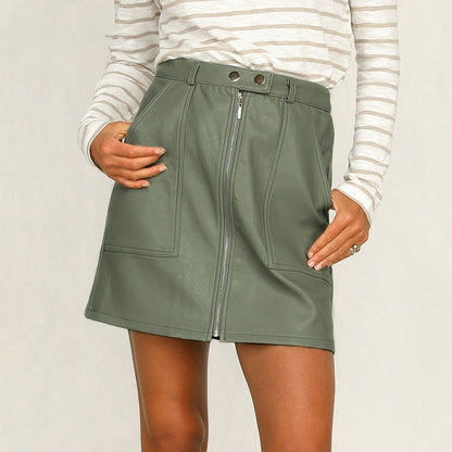 Leather skirt short skirt solid color skirt