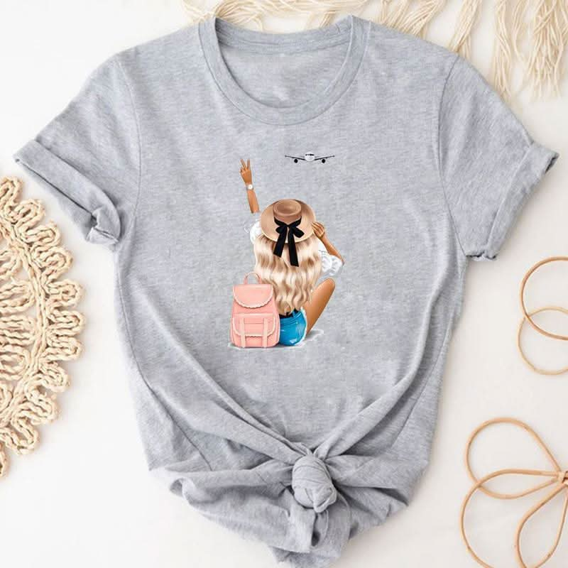 Women's Coffee Cartoon Printed Clothing Top.