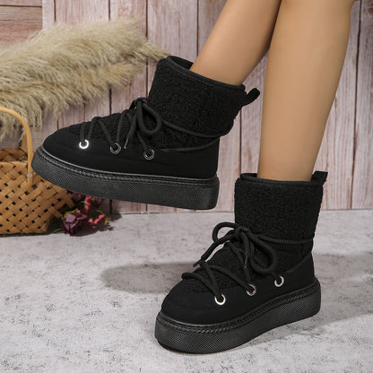 Fashion Lace-up Snow Boots Winter Height-enhancing Cotton Shoes