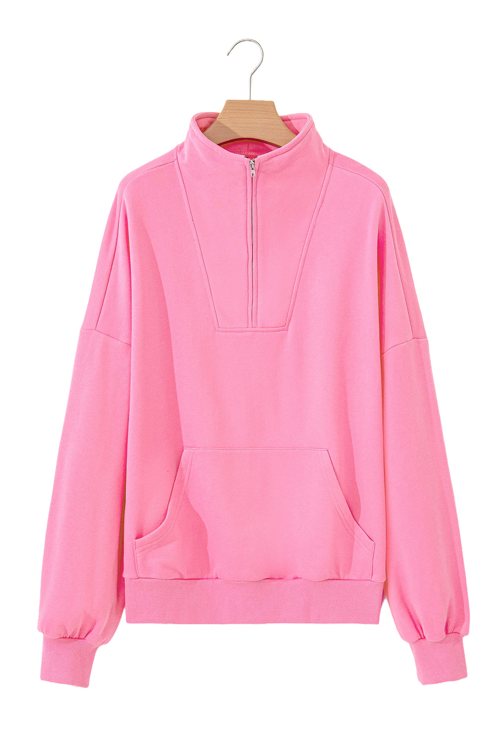 Zip-up Stand Neck Kangaroo Pocket Hoodie