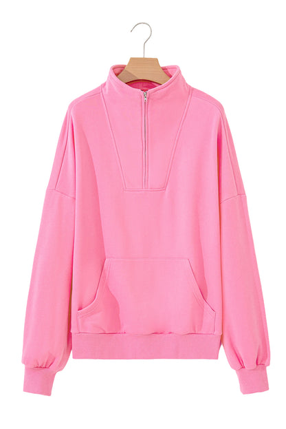 Zip-up Stand Neck Kangaroo Pocket Hoodie