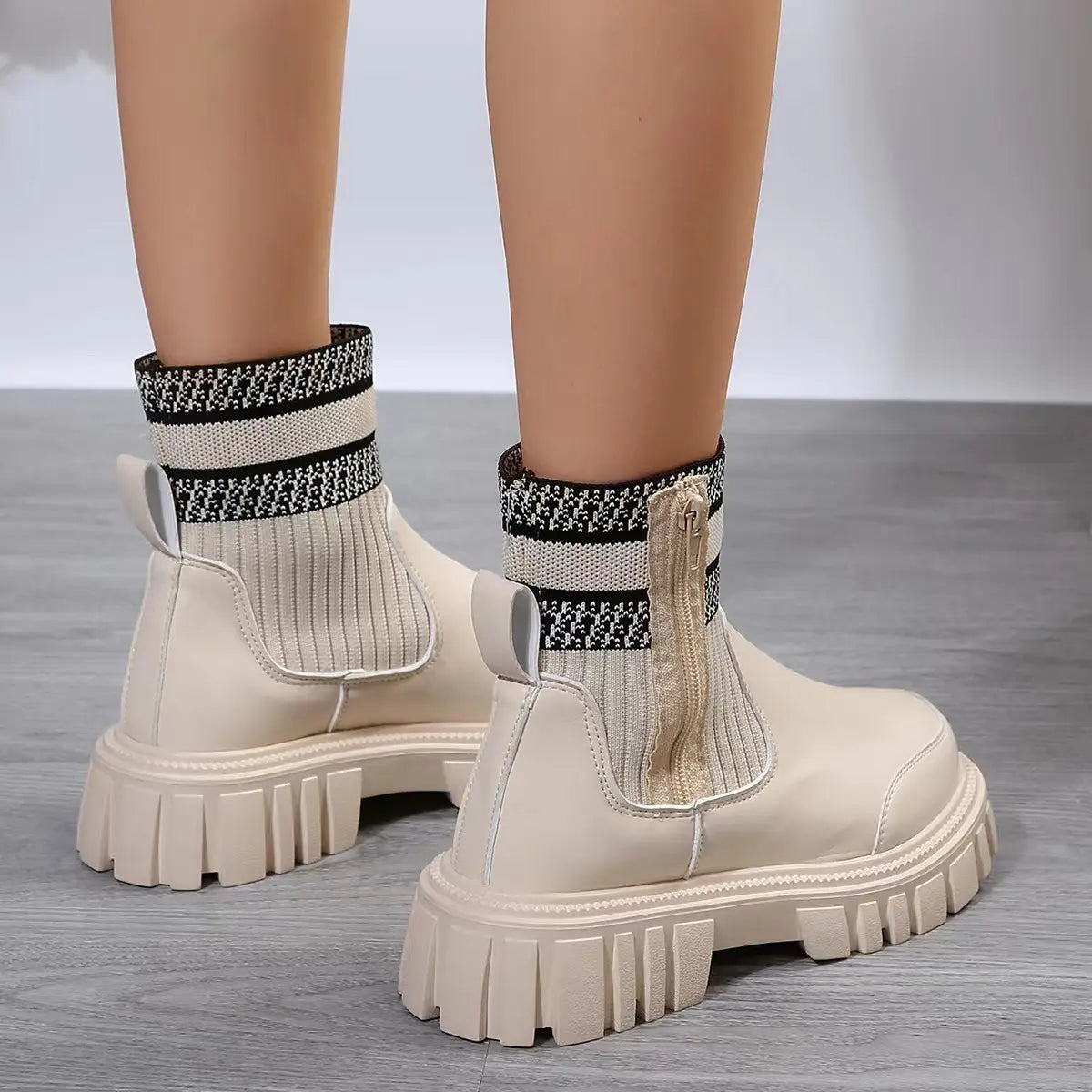 Fashion Mid-tube Boots With Zipper Design Non-slip Boots