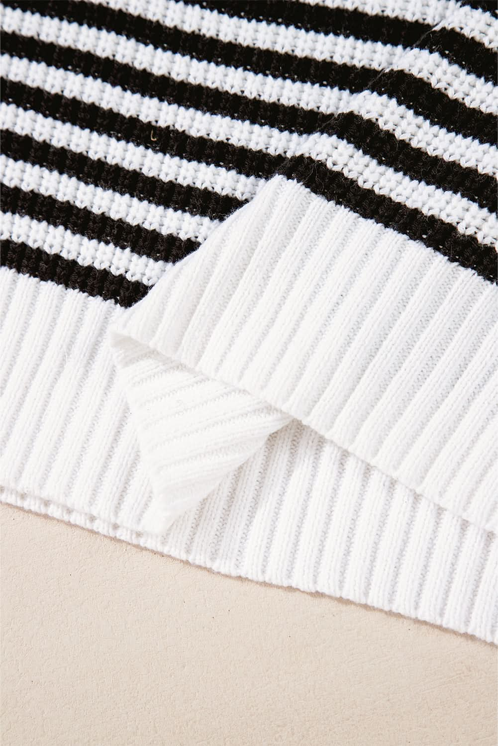 Black Stripe Zip Up Collar Drop Sleeve Sweater.