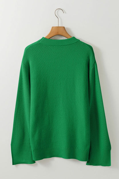 Dark Green Textured Knit Sweater.