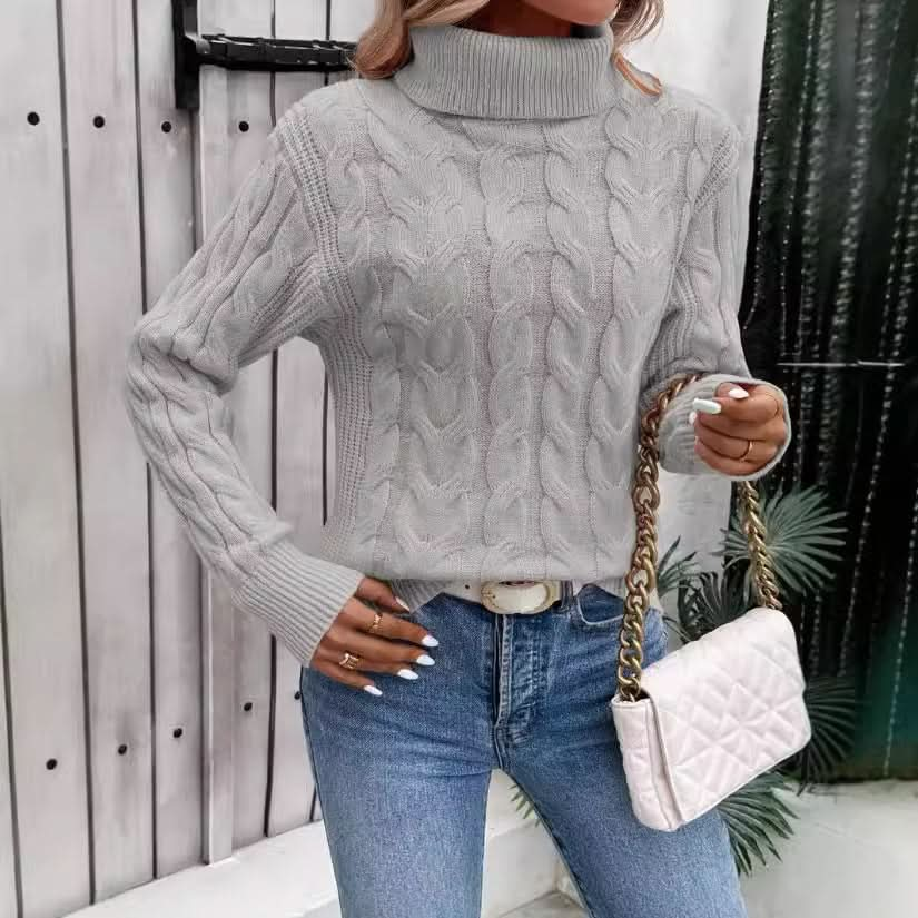 Women's Cable-knit Turtleneck Sweater.