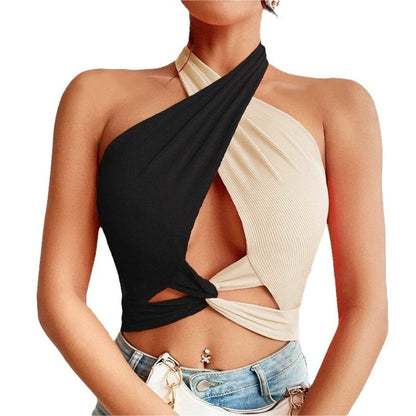 Fashion Women's Color Matching Midriff-baring Top