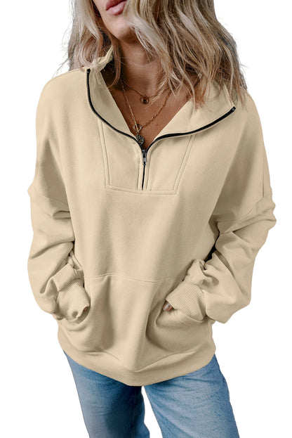 Zip-up Stand Neck Kangaroo Pocket Hoodie