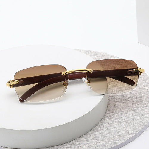 Wooden Grain Mirror Leg Metallic Sunglasses Fashion Men's And Women's