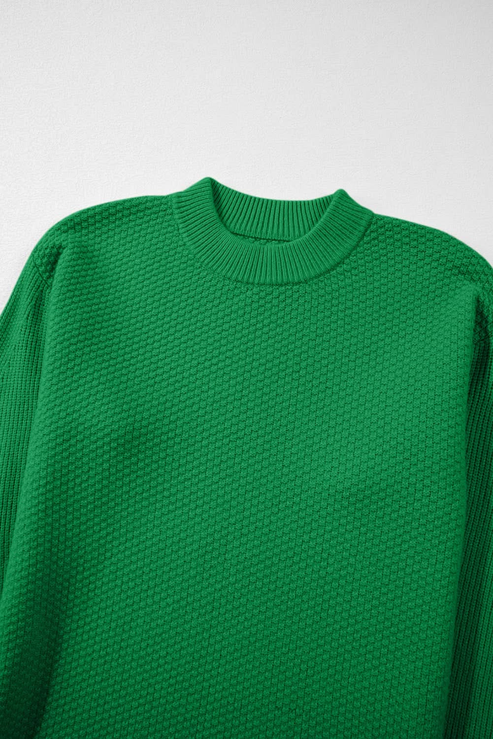 Dark Green Textured Knit Sweater.