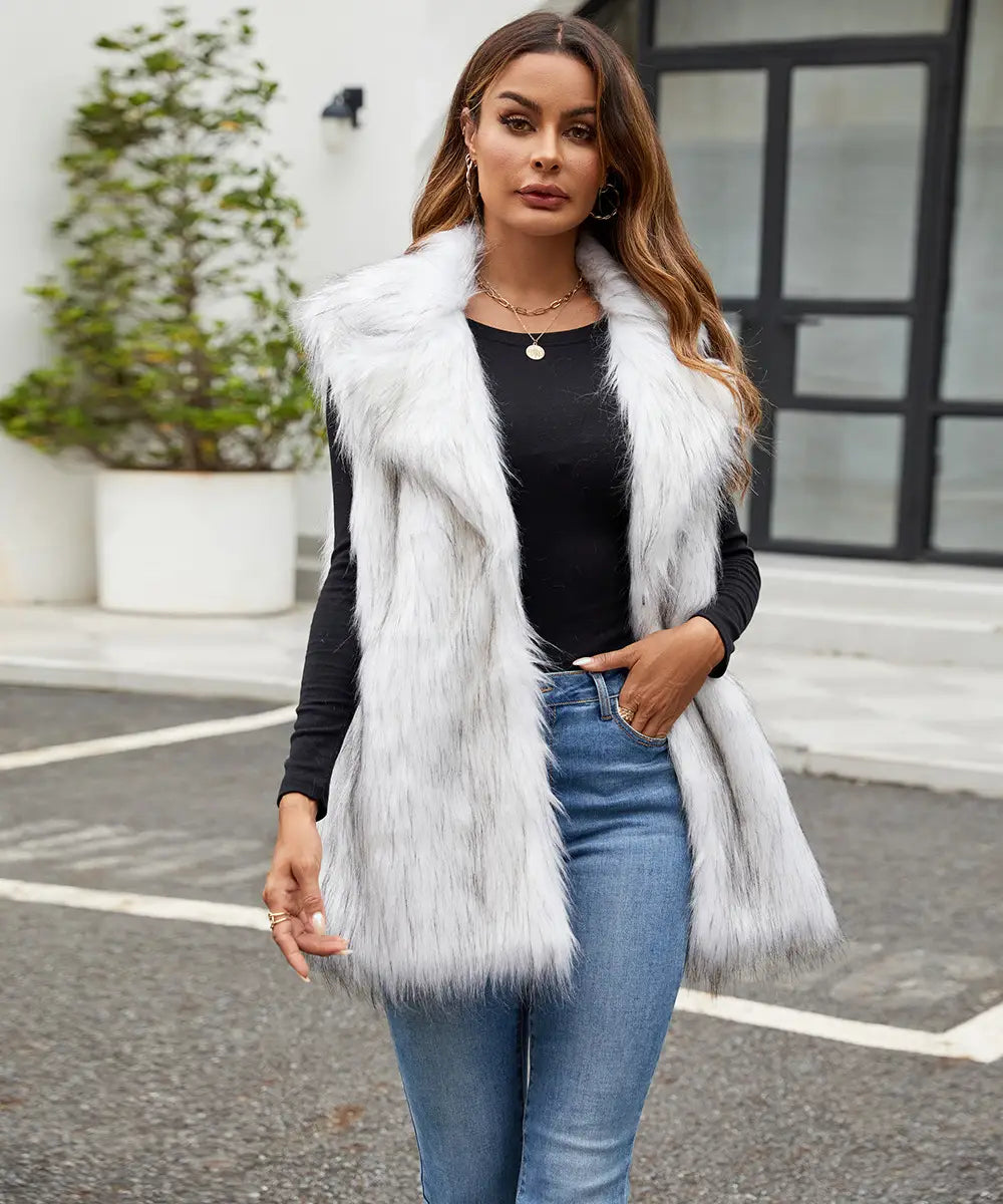 European And American Ladies Imitation Fur Suit Collar Vest