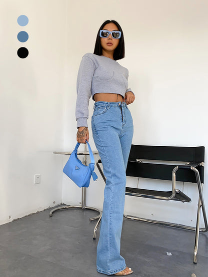 Retro Slim Temperament High Waist Denim Mopping Trousers Trend