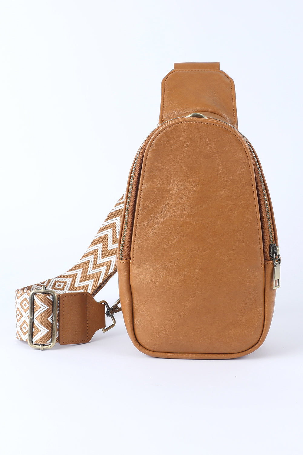 Brown Faux Leather Zipped Western Crossbody Bag Trendy - Timeless