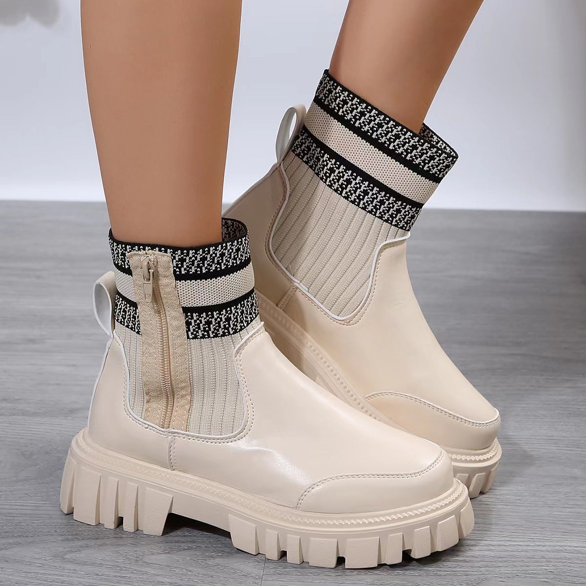 Fashion Mid-tube Boots With Zipper Design Non-slip Boots