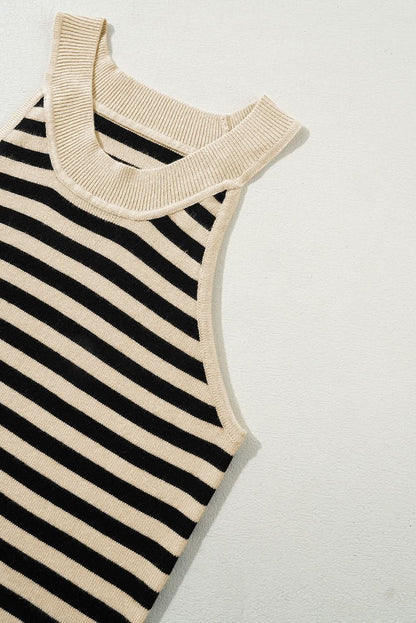 Black Stripe Crew Neck Slim Fit Sweater Vest.