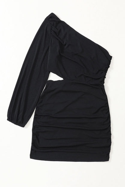 Black One Shoulder Bodycon Mini Semi Formal Dress.