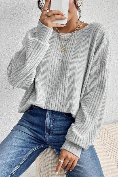 Light Grey Ribbed Backless Drop Sleeve Top.