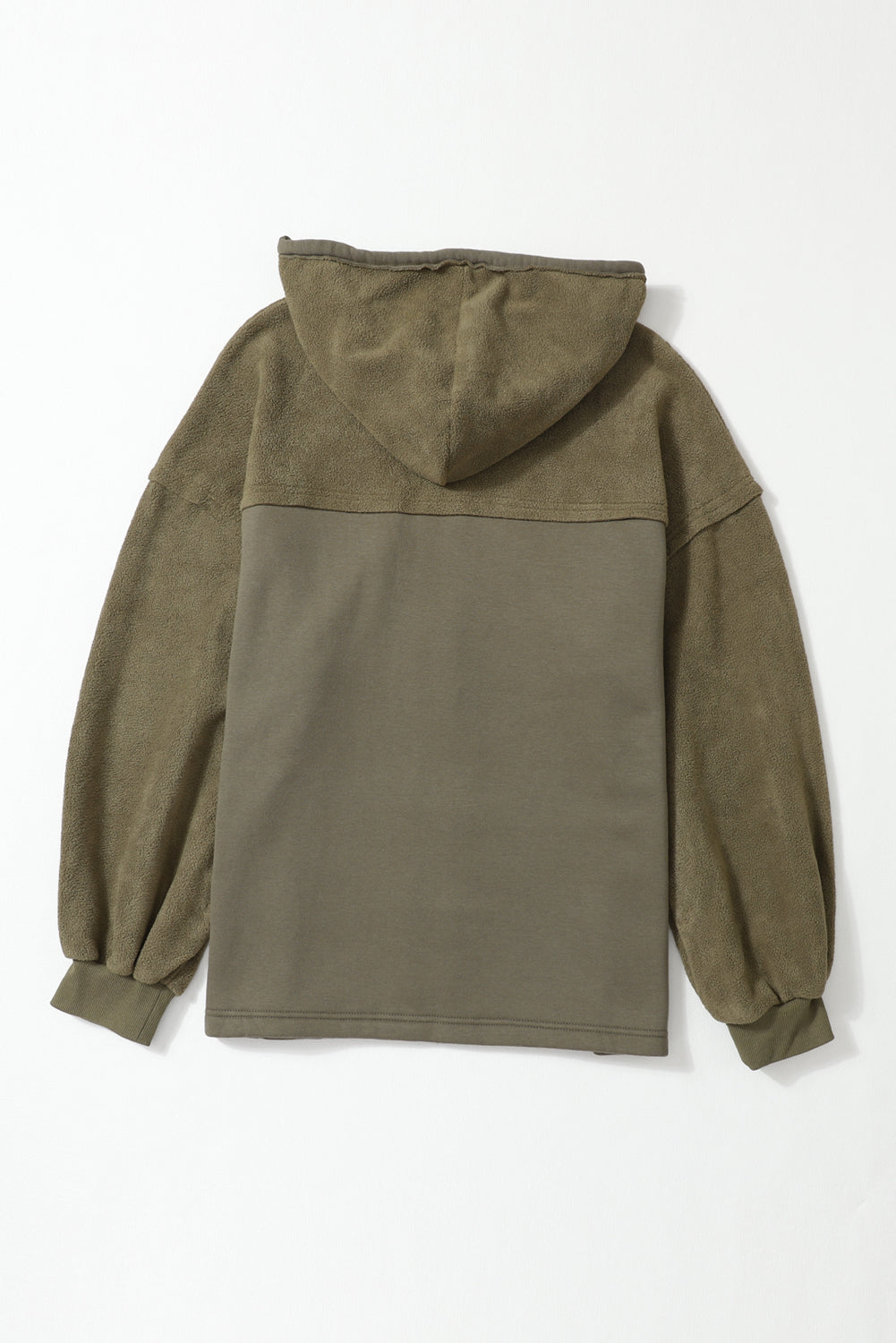 Green Flap Pockets Bishop Sleeve Zip Up Hoodie.