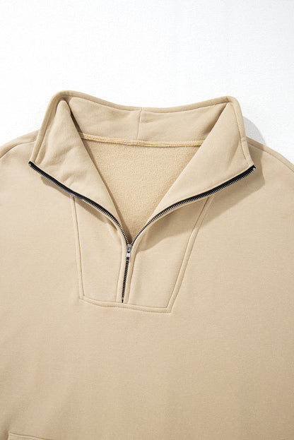 Zip-up Stand Neck Kangaroo Pocket Hoodie