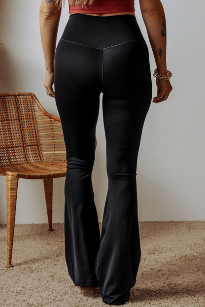 Black V Shape High Waist Flared Leggings.