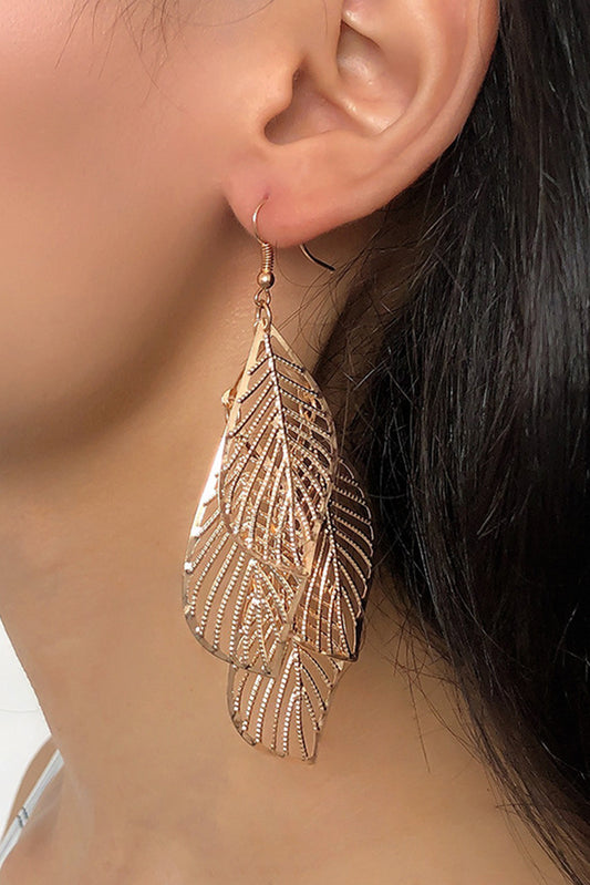 Gold Hollow Out Leaves Alloy Hook Earrings.