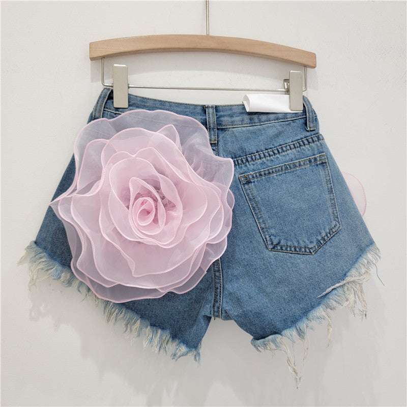 Women's Three-dimensional Flower Denim Shorts