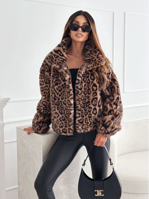 Fashion Personality Fur Leopard Print Lapel Short Coat