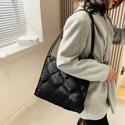 Winter Down Cotton Shoulder Bag Women Waterproof Tote Bags Soft Fluffy