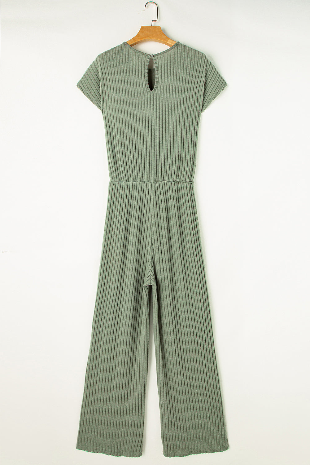 Parchment Ribbed Short Sleeve Wide Leg Jumpsuit