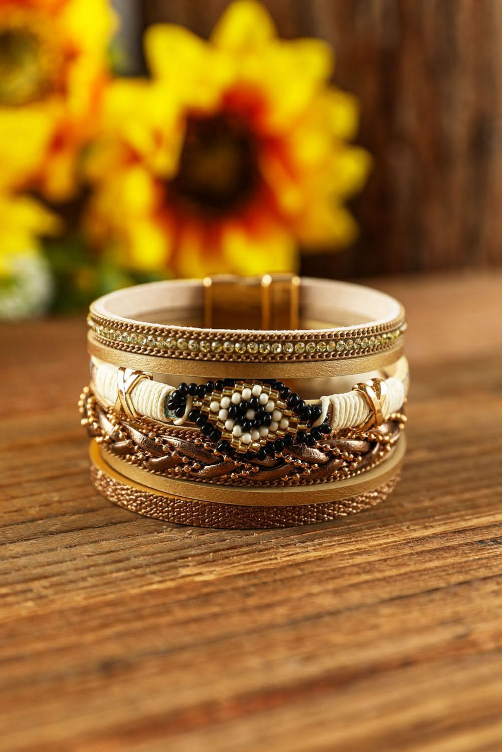 Multicolour Rhinestone Beaded Magnetic Buckle Bracelet.