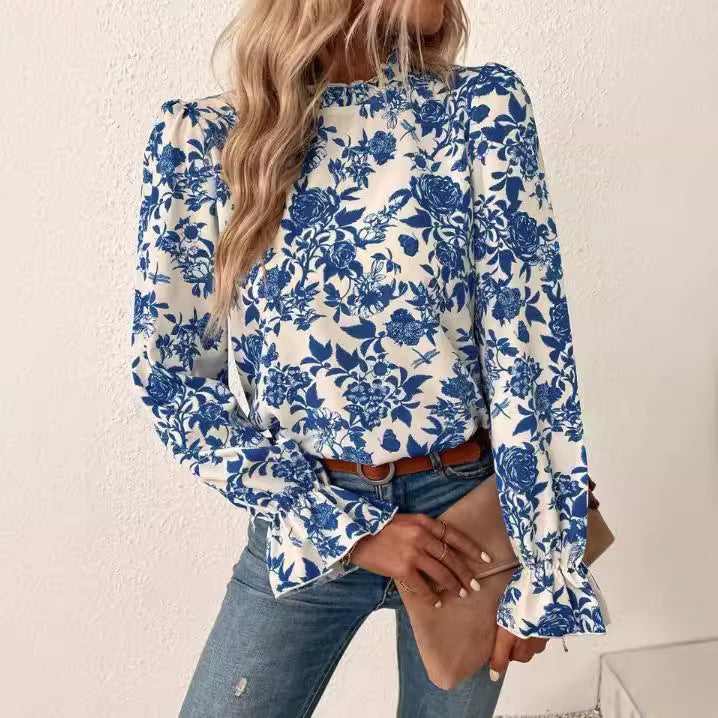 Loose And Elegant French Printed Women's Shirt