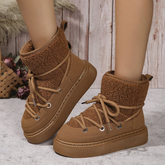 Fashion Lace-up Snow Boots Winter Height-enhancing Cotton Shoes