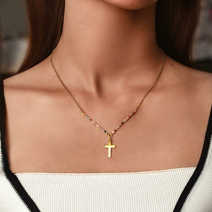 Colorful Beaded Cross Necklace