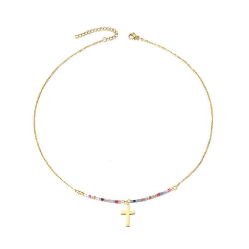 Colorful Beaded Cross Necklace