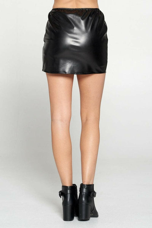 Faux Leather Mini Skirt with Slit