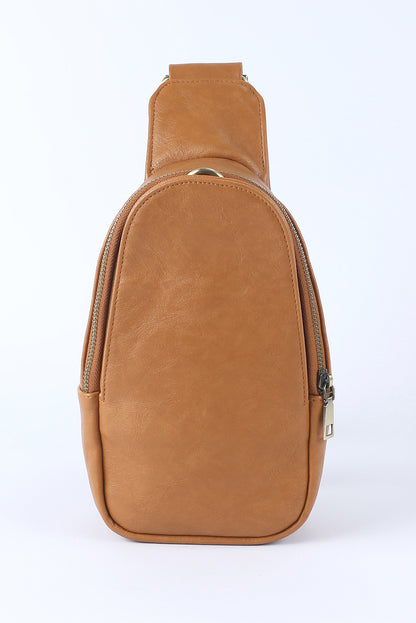 Brown Faux Leather Zipped Western Crossbody Bag Trendy - Timeless