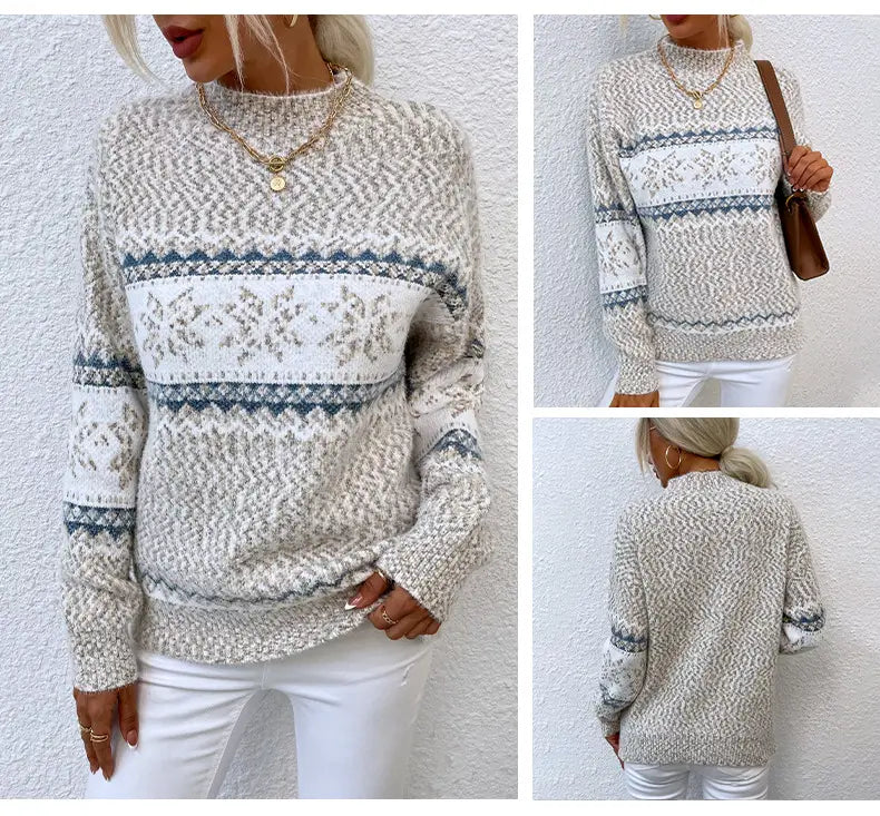 Half Turtleneck Snowflake Sweater Women