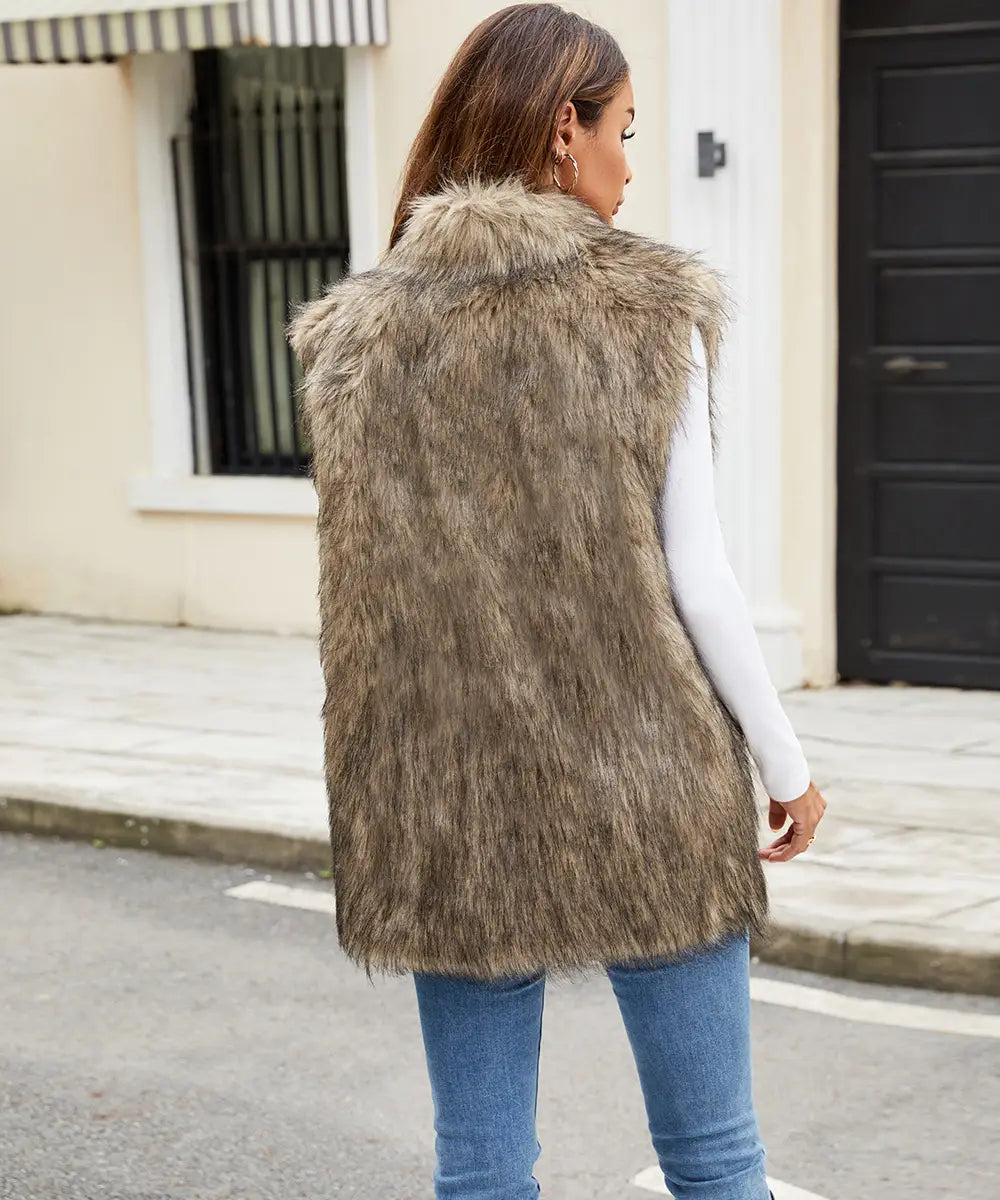 European And American Ladies Imitation Fur Suit Collar Vest