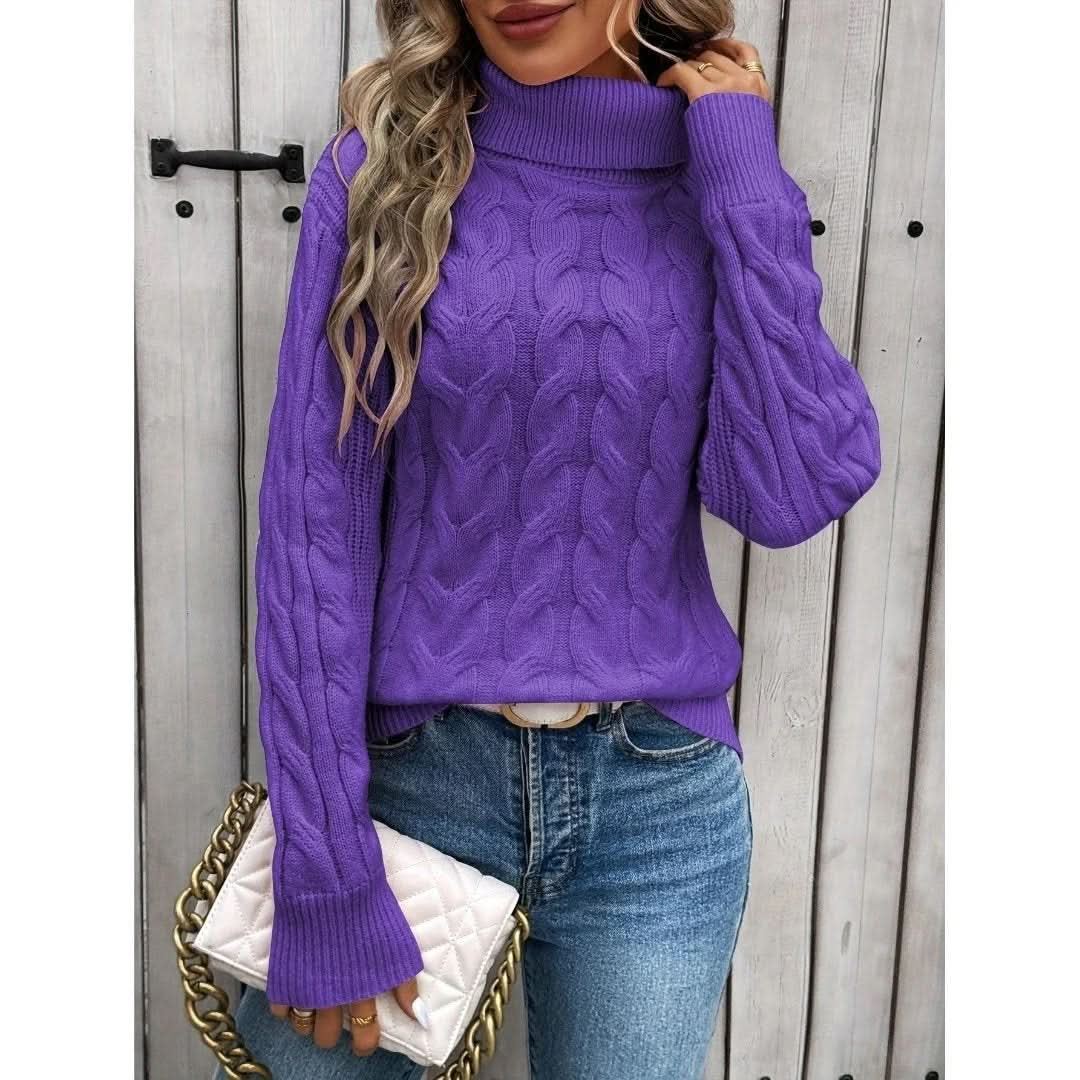 Women's Cable-knit Turtleneck Sweater.