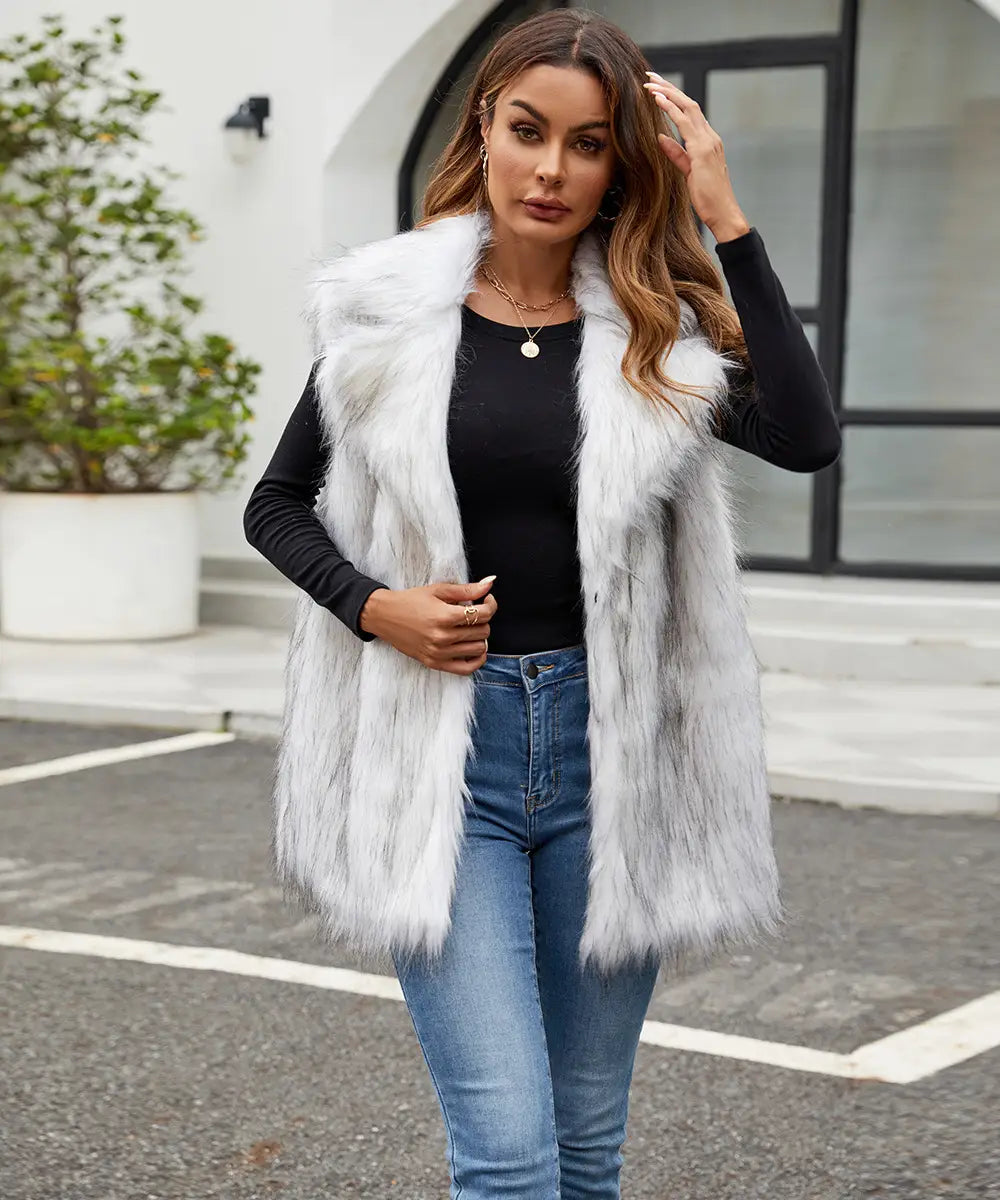 European And American Ladies Imitation Fur Suit Collar Vest