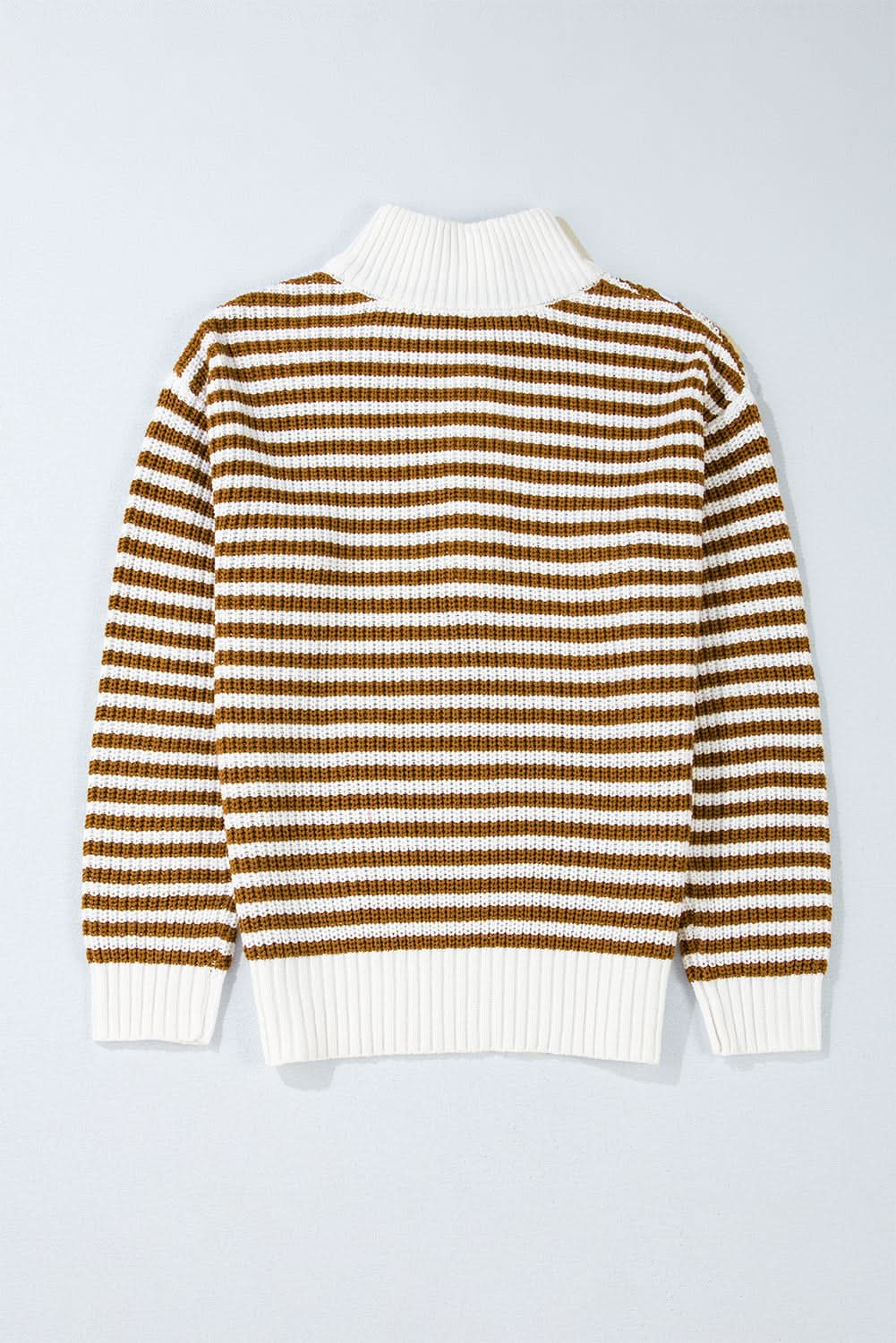 Black Stripe Zip-Up Collar Drop Sweater for Casual Elegance