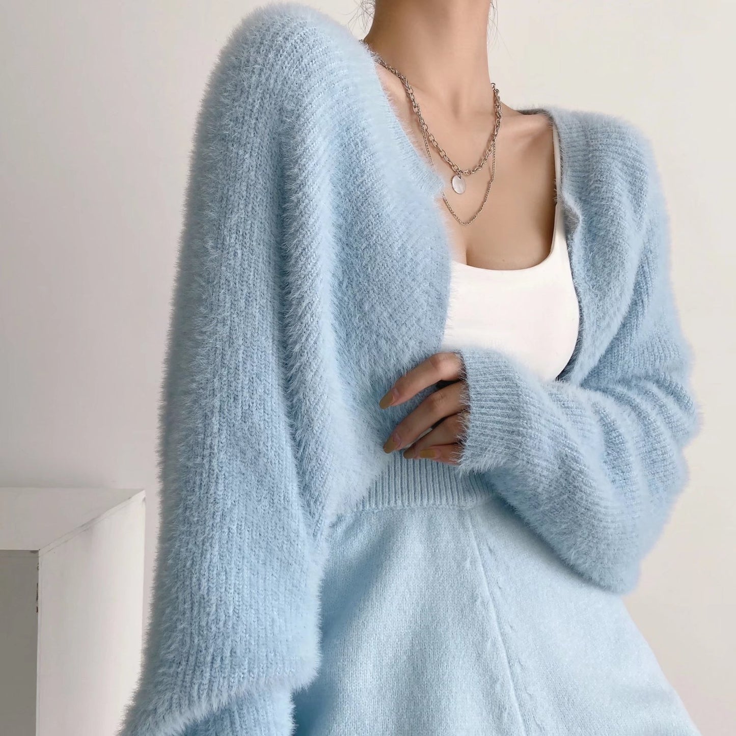 Furry Sweater Long Sleeve Short Blouse Outer Coat