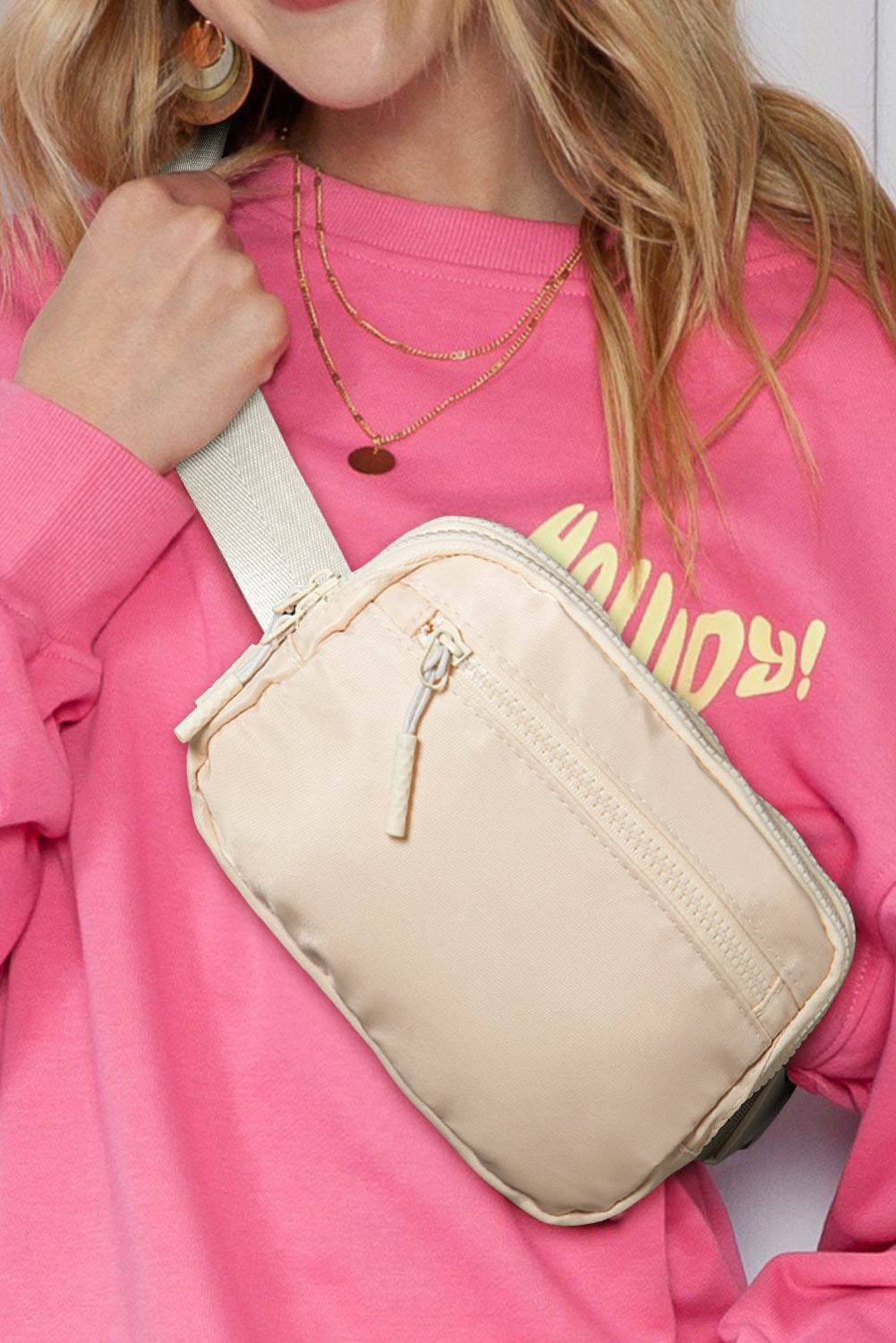 Light Pink Zipped Square Crossbody Bag Trendy - Feminine Chic