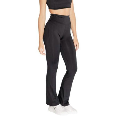 Black high-waisted flared yoga pants.