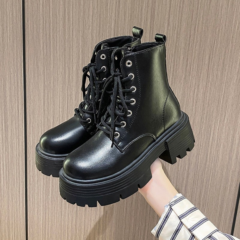 Retro Platform Versatile Thin Height-increasing Short Boots