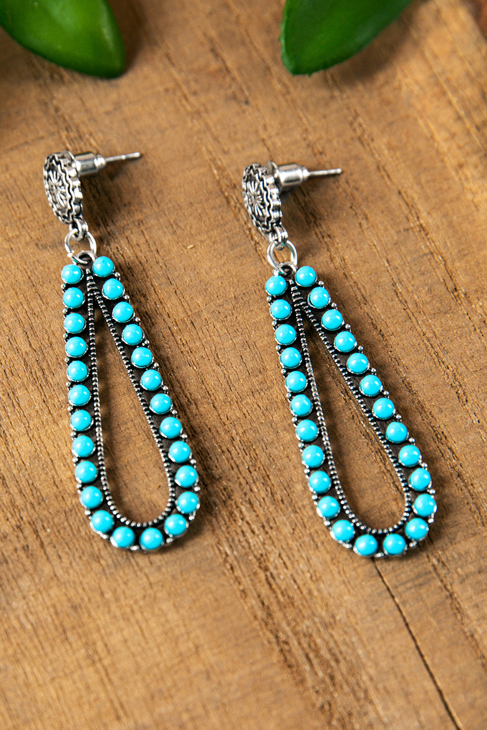 Silver Western Waterdrop Turquoise Stud Drop Earrings