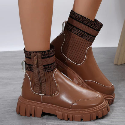 Fashion Mid-tube Boots With Zipper Design Non-slip Boots