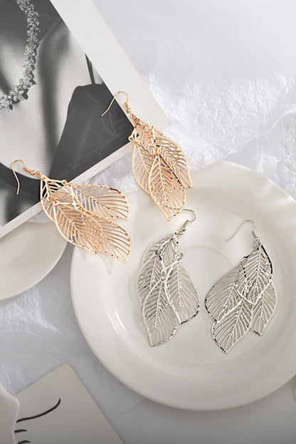 Gold Hollow Out Leaves Alloy Hook Earrings.