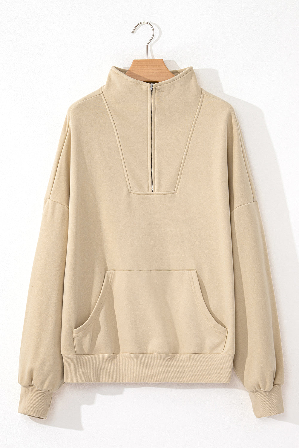 Zip-up Stand Neck Kangaroo Pocket Hoodie