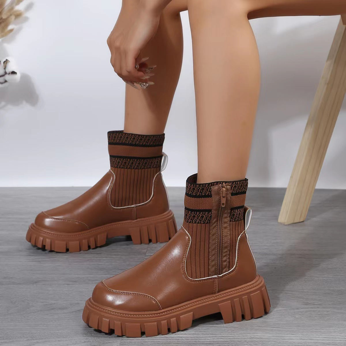 Fashion Mid-tube Boots With Zipper Design Non-slip Boots