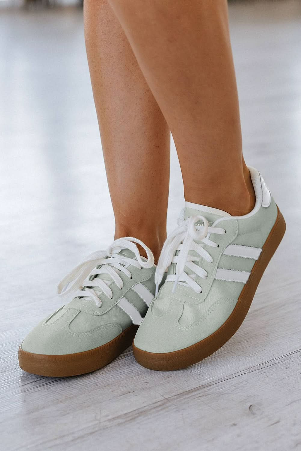 White Striped Lace Up Flat Sneakers.